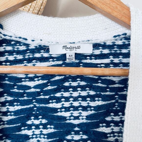 Madewell Contrast Fair Isle Oversized Cardigan Sweater Navy Ivory - Picture 6 of 6